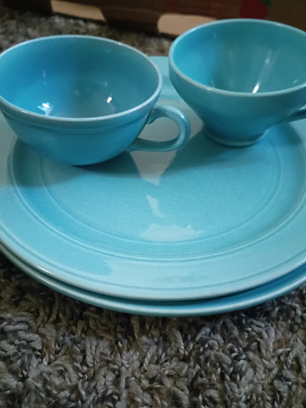 Vintage Early California Vernonware Ceramic Tea Cup and Plate Set - Light Blue